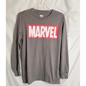 Marvel Long Sleeve T-Shirt Men's Size M Gray Red Official Classic Logo Comics